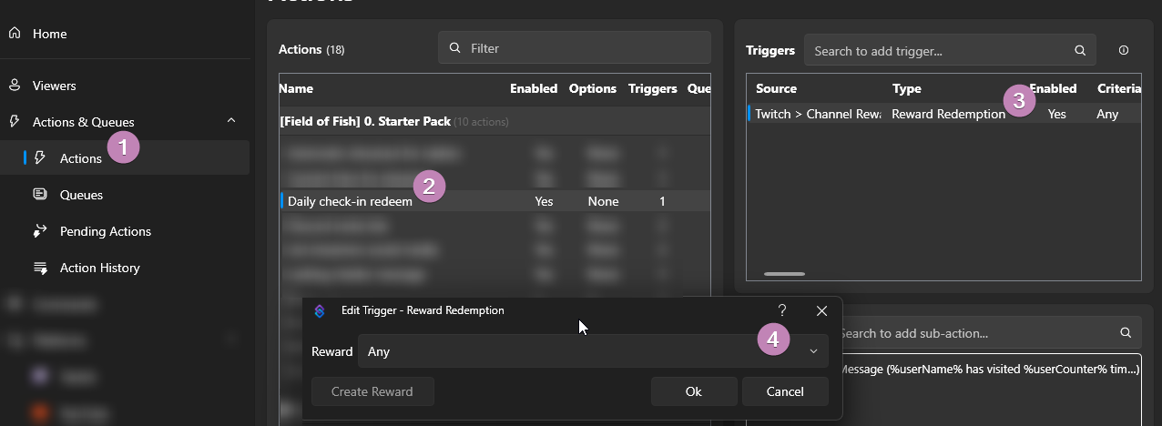 Visual overview for setting the appropriate channel point redeem in Streamer.bot